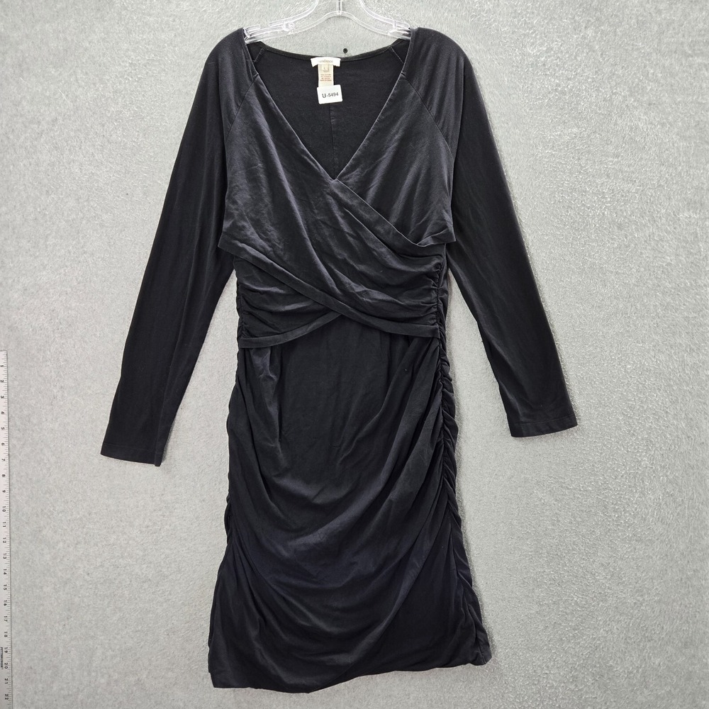 Sundance Women‎ Dress Large Black Ruched Mini Bodycon Long Sleeve V Neck